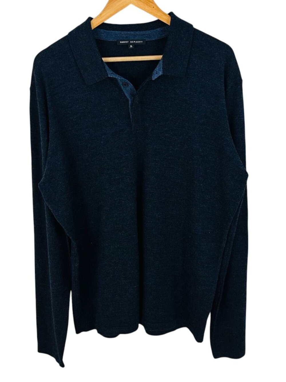 Robert Barakett Men's Size XL Merino Wool Polo Neck Dark Blue Sweater